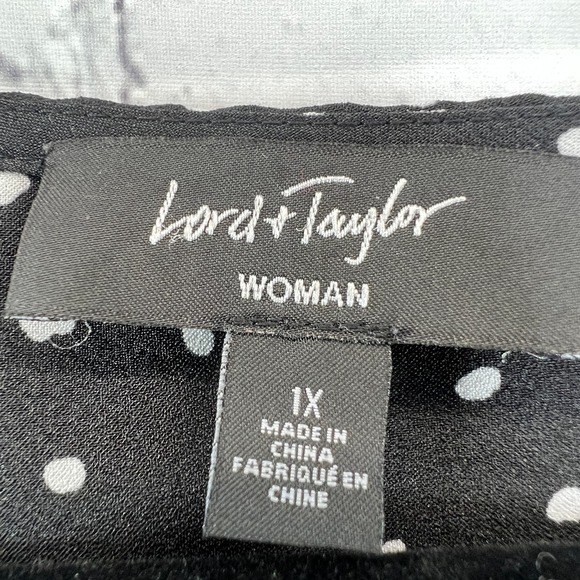 Lord & Taylor Polka Dot Blouse Black Size 1X Sleeveless Loose Fit V-Neck Top - Picture 2 of 7
